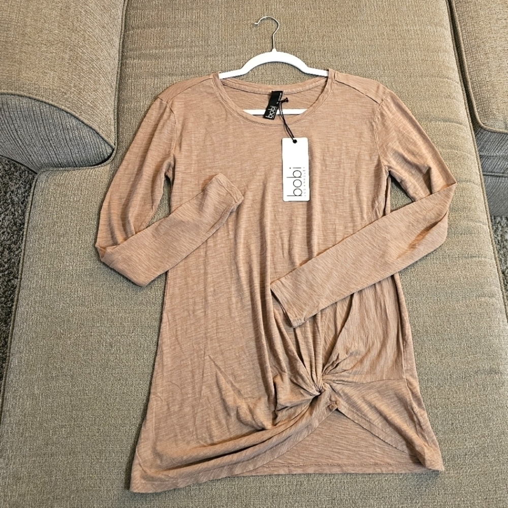 Bobi Java Light Brown Burnout Sheer Casual Neutral Minimalist Top Size XS